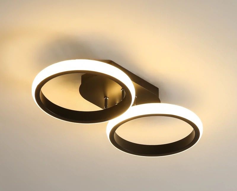 Lustra LED dublu inel negru mat, 44W, lumina calda/neutra/rece reglabila, montaj tavan, telecomanda WiFi