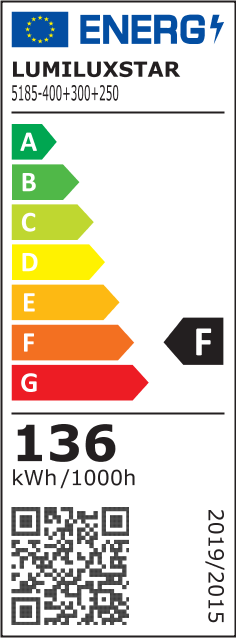 Eticheta energetica EU clasa F, consum 136 kWh/1000h, plafoniera LED 136W