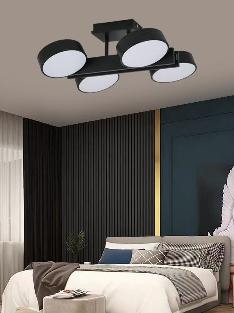 Plafoniera LED negru mat 4 spoturi rotunde 48W 3000K-6500K, montaj tavan, dormitor modern