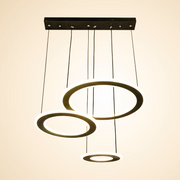 Lustra LED suspendata 74W, 3500 lm, 3 inele la inaltimi diferite, lumina reglabila 3000K-6500K, design minimalist maro