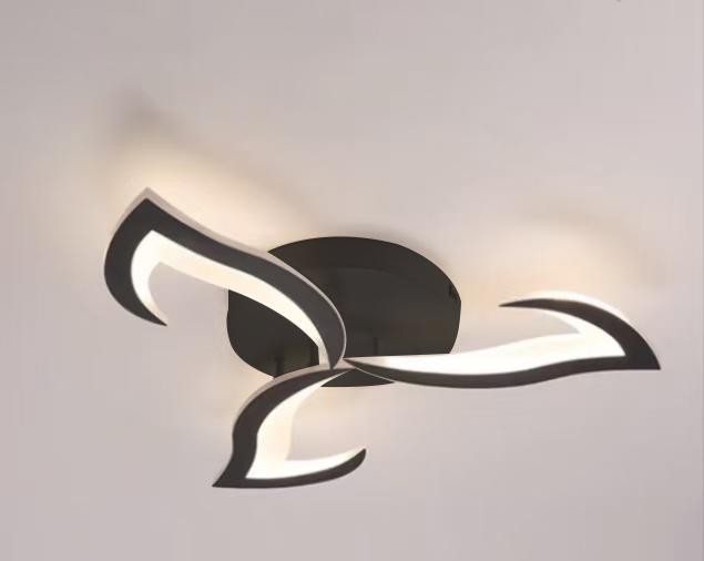Lustra LED tavan 54W 3000lm, design organic negru mat cu 3 brate curbate, lumina calda/neutra/rece reglabila