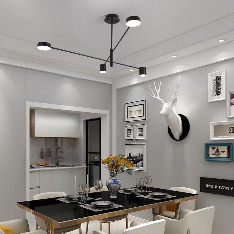 Lustra LED 32W cu telecomanda WiFi 2.4G, brate metalice negre, lumina calda/rece/neutra reglabila, montaj tavan, living modern