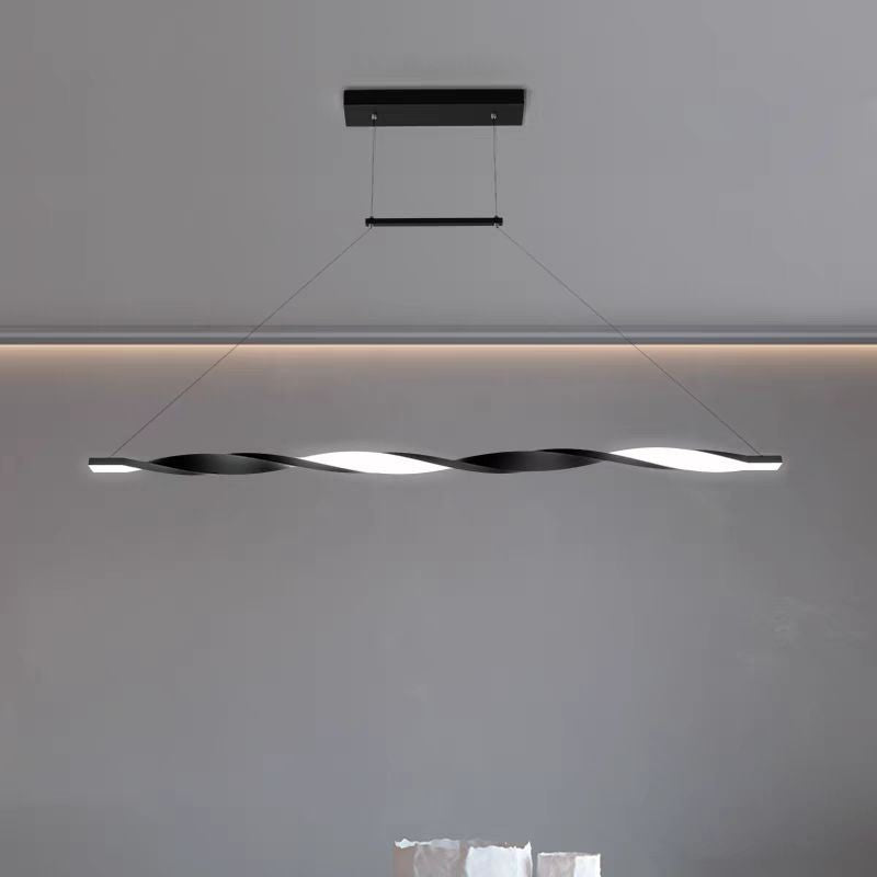 Lustra LED suspendata 38W, design wave rasucit, 3000/4000/6500K, corp negru mat, montaj pe tavan, 100 cm lungime