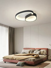 Plafoniera LED 146W montaj tavan, design bilobar negru, lumina calda reglabila, potrivita pentru dormitor modern