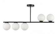 Lustra moderna cu 5 globuri albe pe bara neagra, 5xE27, montaj tavan, design asimetric minimalist