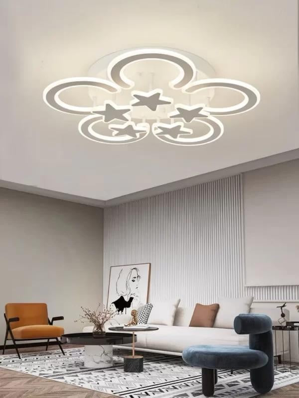 Lustra LED 210W cu stele si inele, telecomanda WiFi 2.4G, lumina calda/neutra/rece, montaj plafon living