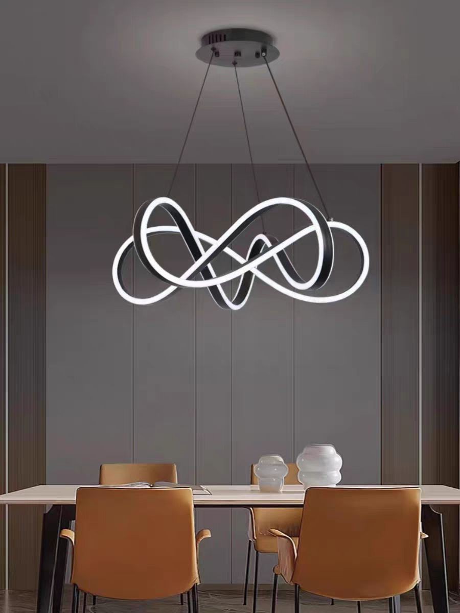 Lustra LED suspendata 232W forma nod infinit, lumina reglabila 3000K-6500K, design negru mat, montaj suspendat