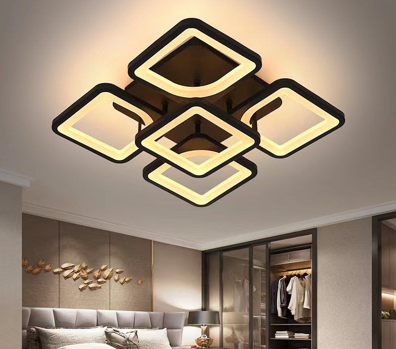 Plafoniera LED 90W cu 4 module patrate, lumina calda/neutra/rece reglabila, montaj tavan, telecomanda WiFi 2.4G