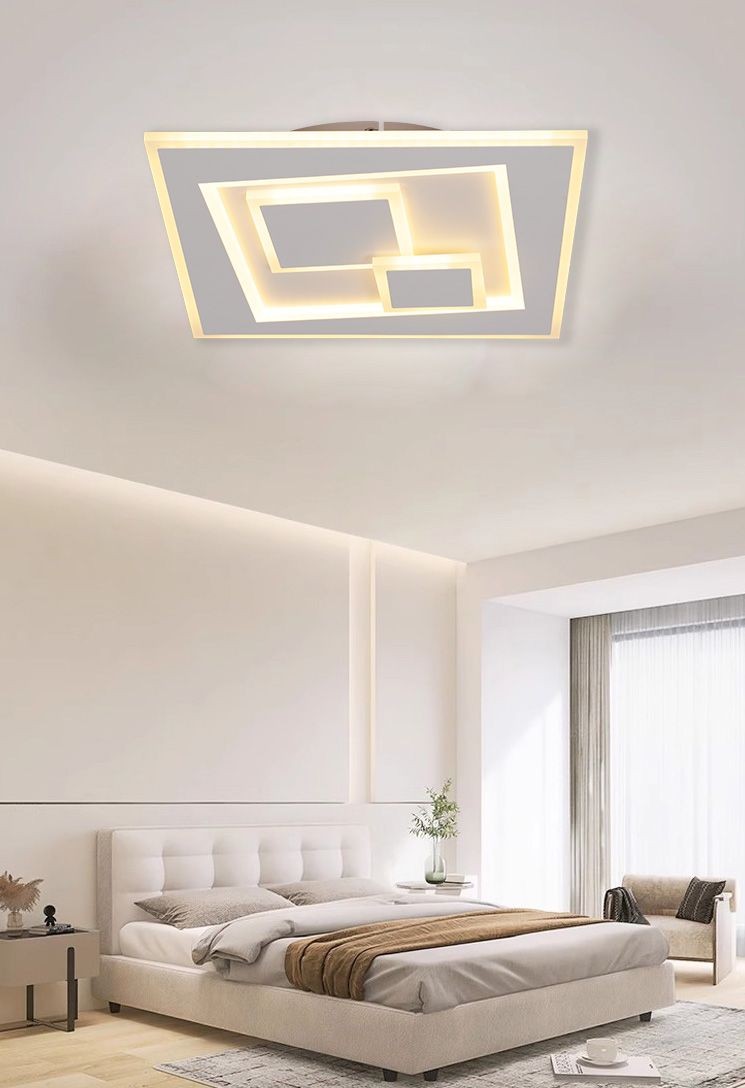 Lustra LED tavan 58W design geometric patrate suprapuse, lumina calda 3000K, montaj aplicat, dormitor modern