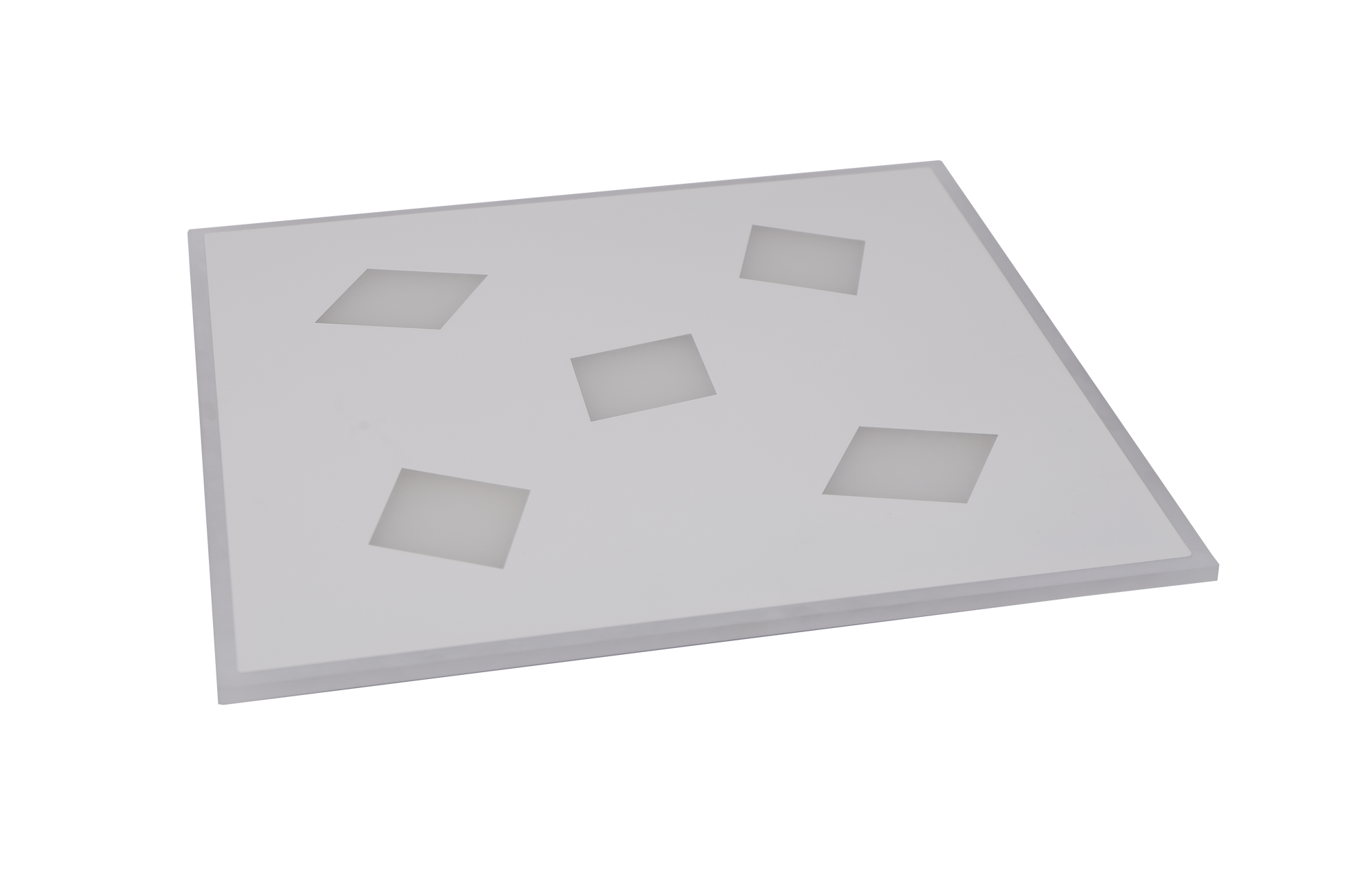 Plafoniera LED patrata 500x500mm, carcasa alba din metal si acril, 5 module decorative, stinsa