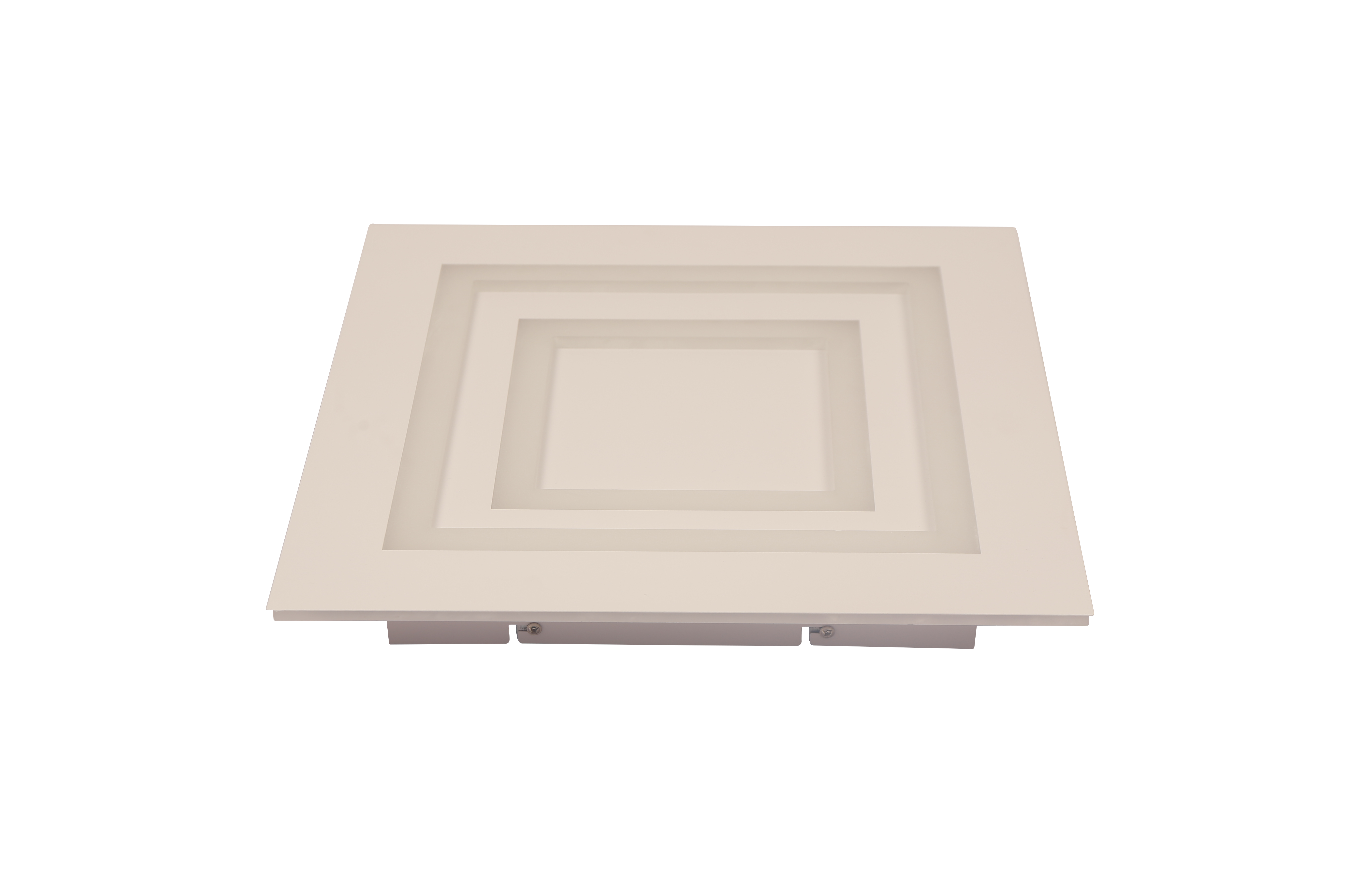 Corp de iluminat LED patrat stins, vedere izometrica pe fundal alb, design geometric in trepte