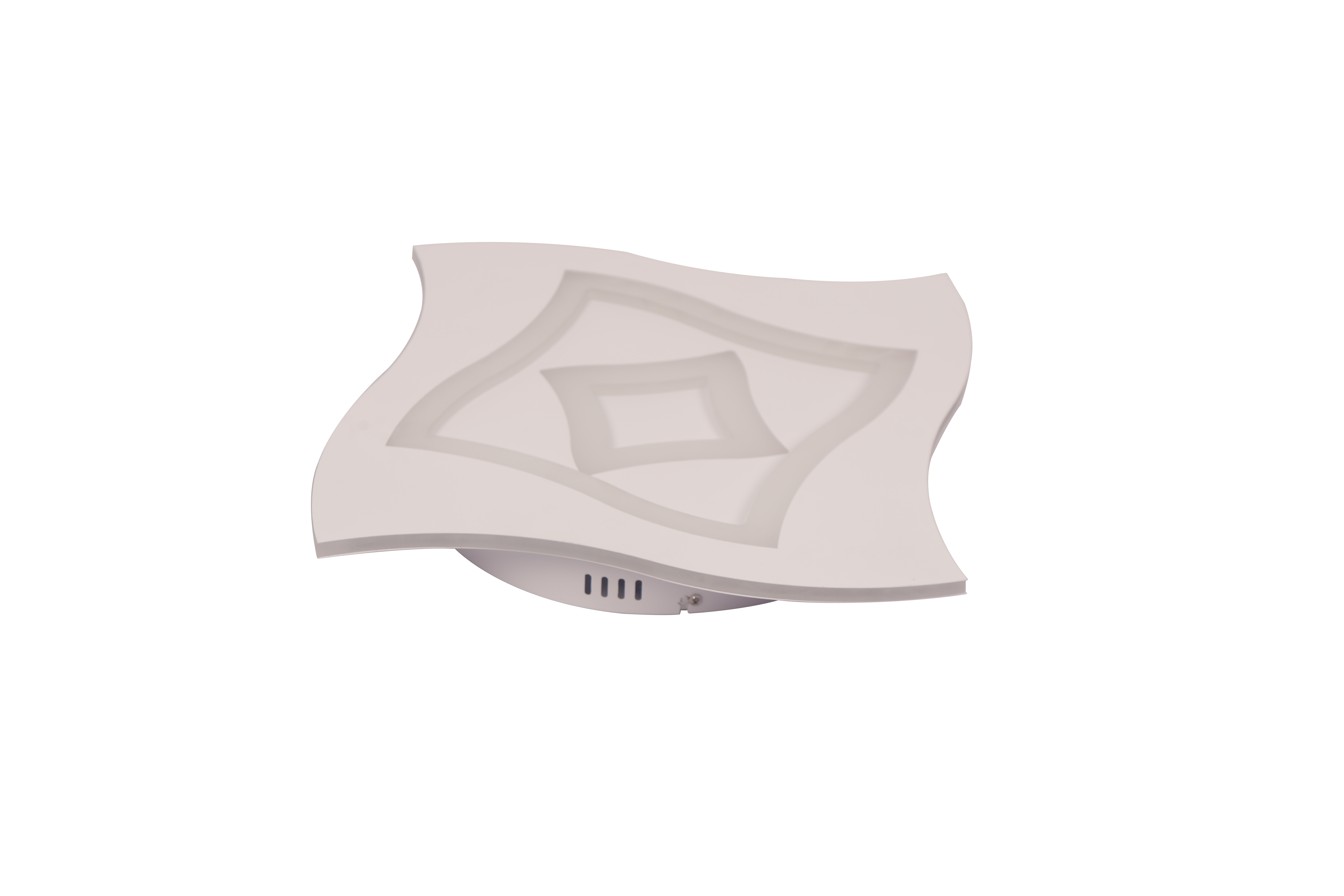 Plafoniera LED 83W stinsa, vedere de sus cu design geometric ondulat din acril si metal alb