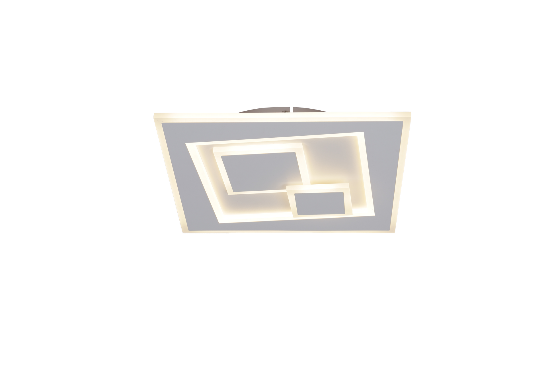 Plafoniera LED patrata cu lumina alba calda reglabila, intensitate medie, design geometric