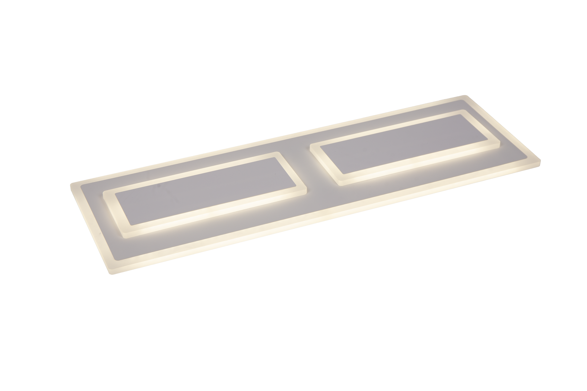 Plafoniera LED rectangulara ultraplata, profil acril mat, vedere din unghi lateral pe fond alb