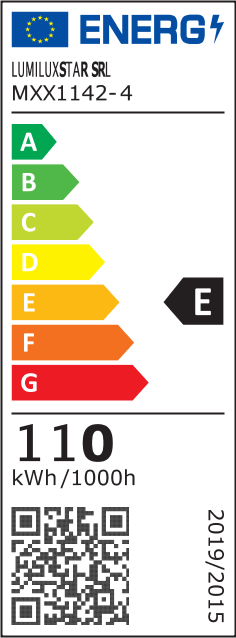 Eticheta energetica clasa E, consum 110 kWh/1000h, plafoniera LED 110W conform EU 2019/2015