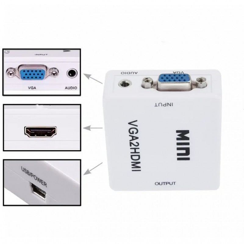 Adaptor Mini Convertor VGA La HDMI, Full HD, 1080p Video Si Audio Stereo,Alb