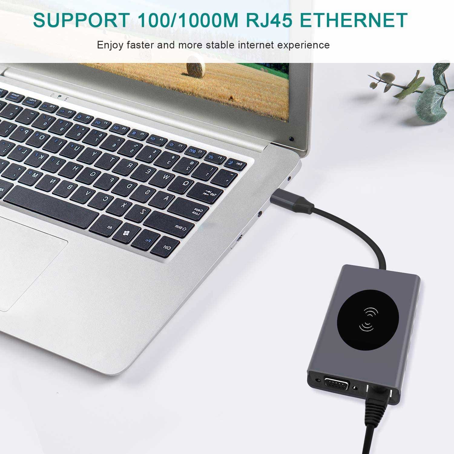 Adaptor Hub Multifunctional 13 in 1 ElectroAZ,Incarcare Wireless 15W,PD Port USB-C, HDMI 4K,VGA 1080P, 5 x USB 3.0, LAN RJ45 Audio Jack3,5mm