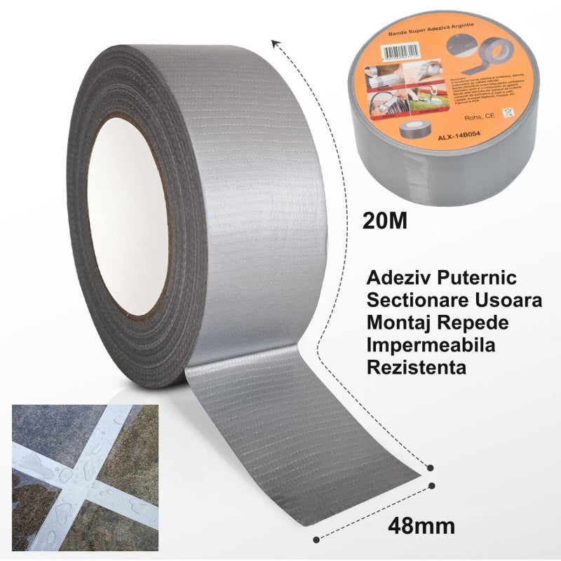Banda Super Adeziva, Latime 48mm, Lungime 20m, Argintiu