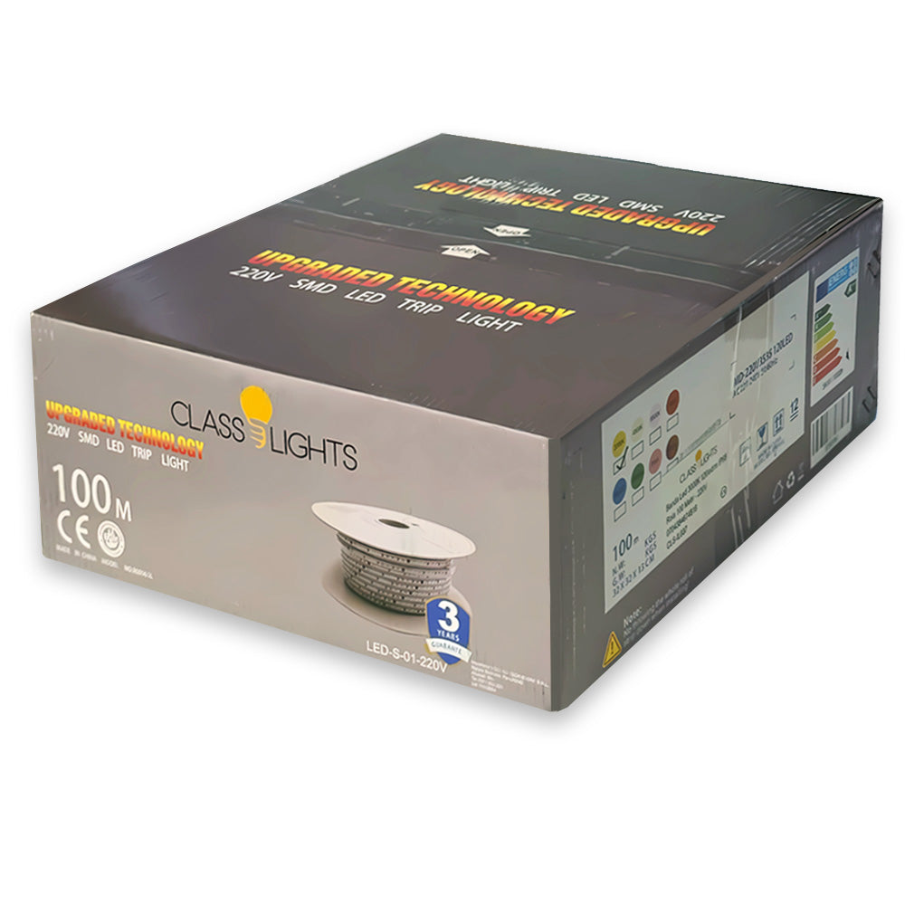 Banda LED 220V, 4000K, Lumina Alb Neutru, 120LED/m, IP65, Rola 100 Metri, ClassLights