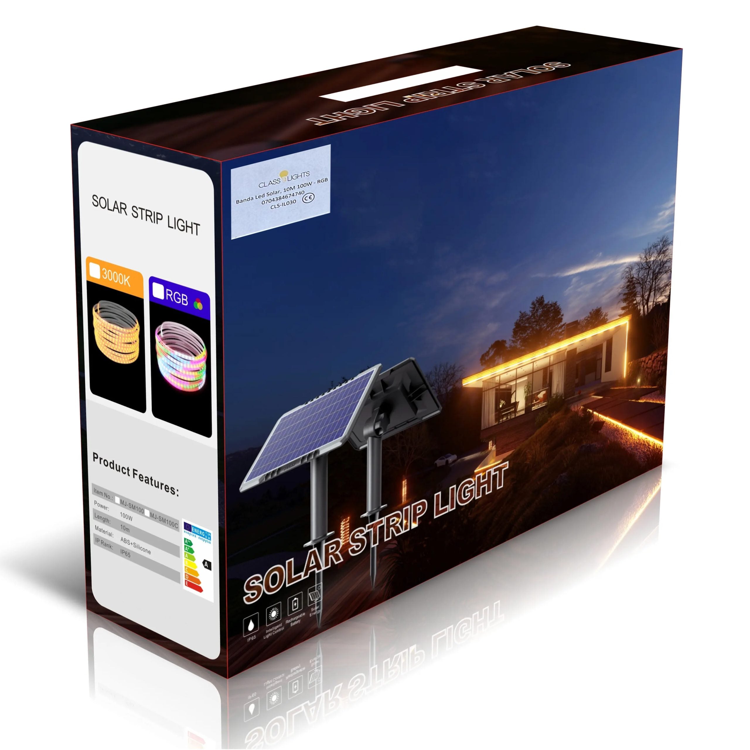 Kit Banda LED Alb-Cald, 10 Metri, Panou Solar Monocristalin, 100W, IP65, ClassLights