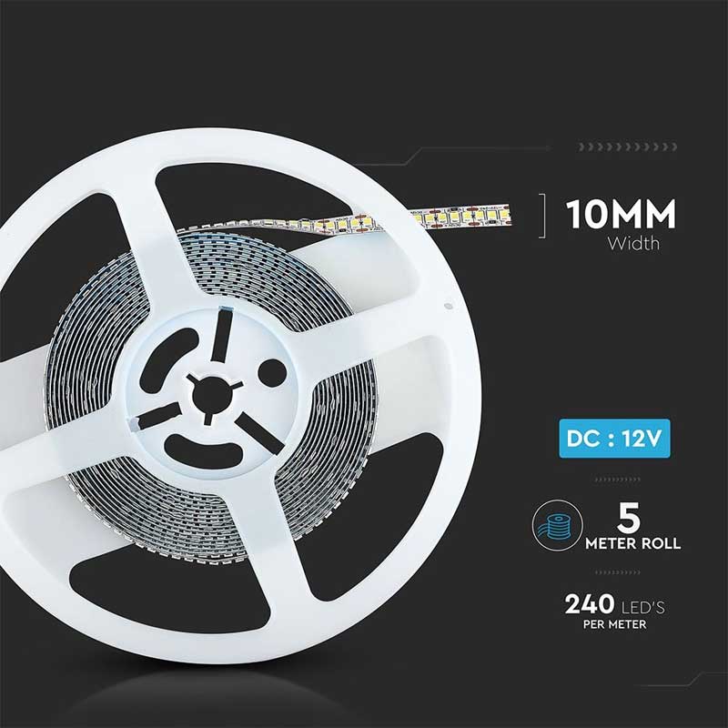 Banda LED 12V, 4000K, Lumina Alb Neutru, 240LED/m, IP20, Rola 5 Metri, ClassLights