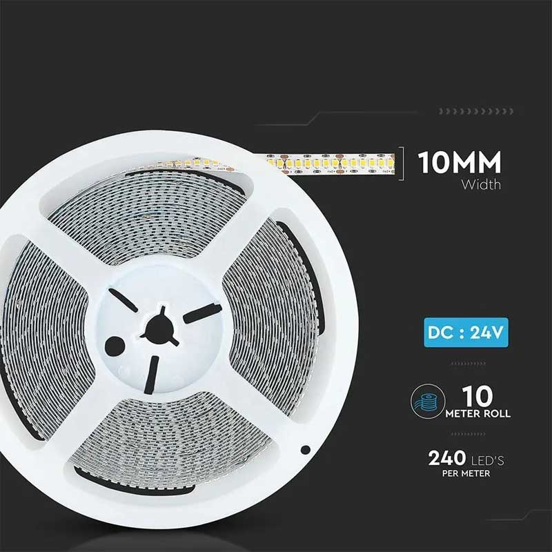 Banda LED 24V, 3000K, Lumina Alb Cald, 240 LED/m, IP20, Rola 10 Metri, ClassLights