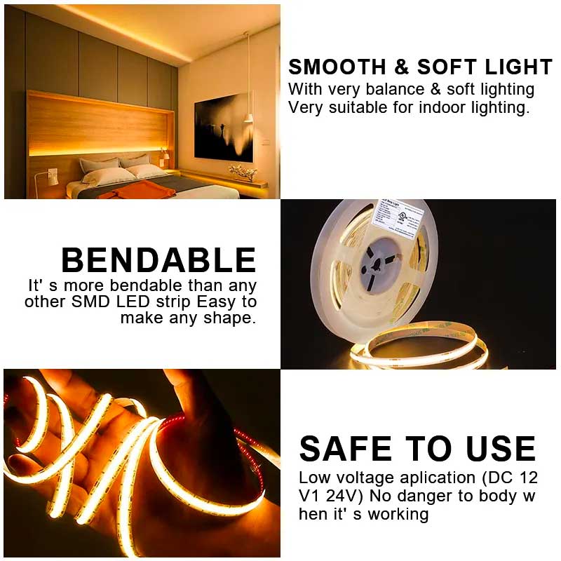 Banda LED COB 528LED/m, Lumina Alb-Cald, Interior IP20, Rola 5 metri, ElectroAZ