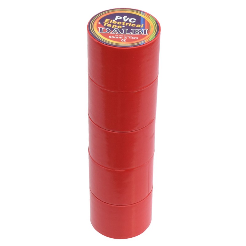 Set 5x Banda izolier, Lata, 50mm, PVC, Lungime 15m, Rosu