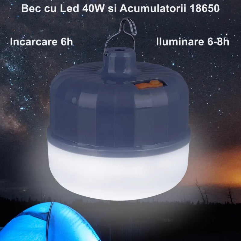 Bec Led 40W cu Acumulator pentru Camping