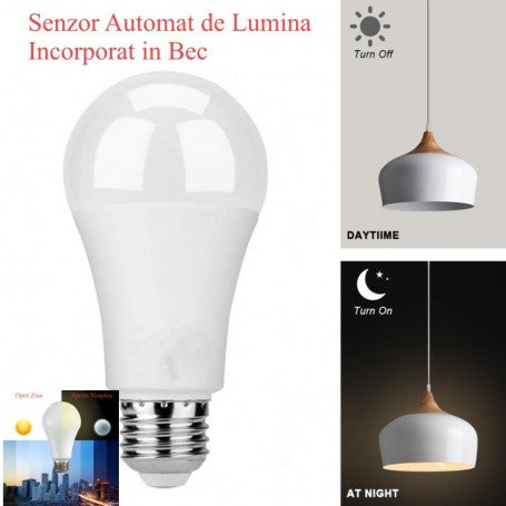 Bec cu LED, E27, Senzor de lumina, 9W
