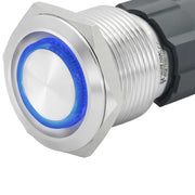 Buton Metalic Push 22mm cu RETINERE, 220V-10A, Led Albastru, ElectroAZ