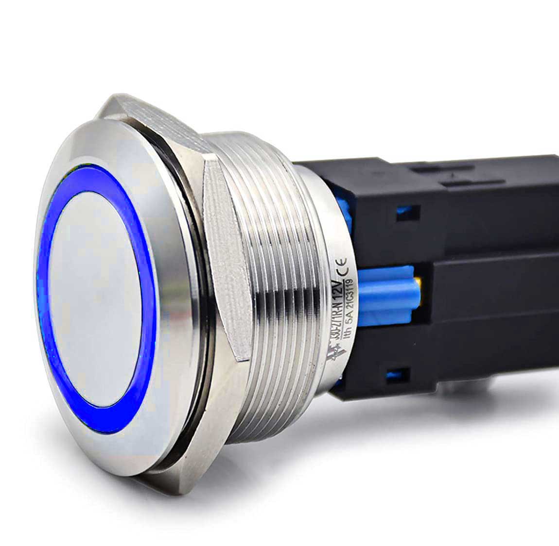 Buton Push 30mm cu Revenire 24V Led Albastru