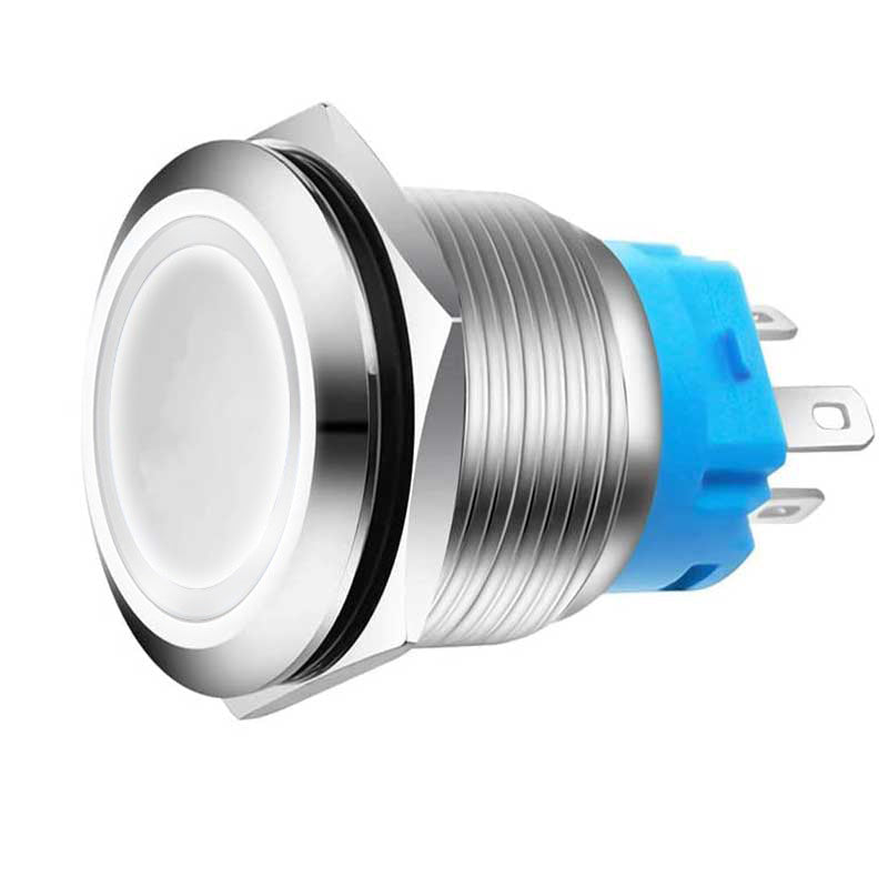 Buton Push Metalic, 220V, 22mm, cu Retinere, Led Alb, Mufa inclusa, ElectroAZ