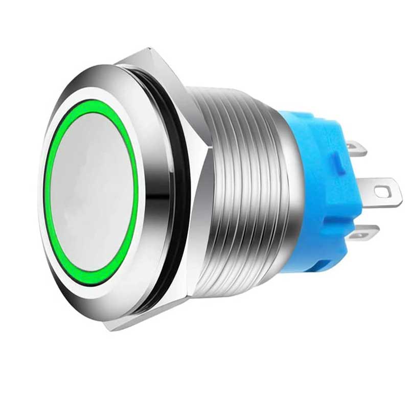 Buton Push Metalic, 220V, 22mm, cu Retinere, Led Verde, Mufa inclusa, ElectroAZ