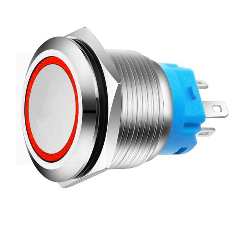 Buton Push Metalic, 220V, 22mm, cu Retinere, Led Rosu, Mufa inclusa, ElectroAZ