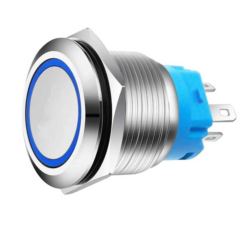 Buton Push 22mm cu Retinere, 12-24V, Led Albastru, Mufa inclusa, ElectroAZ