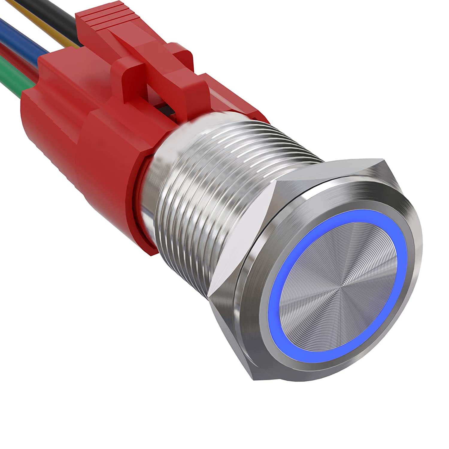 Buton Metalic Push 19mm cu REVENIRE, 220V-10A, Led Albastru, ElectroAZ