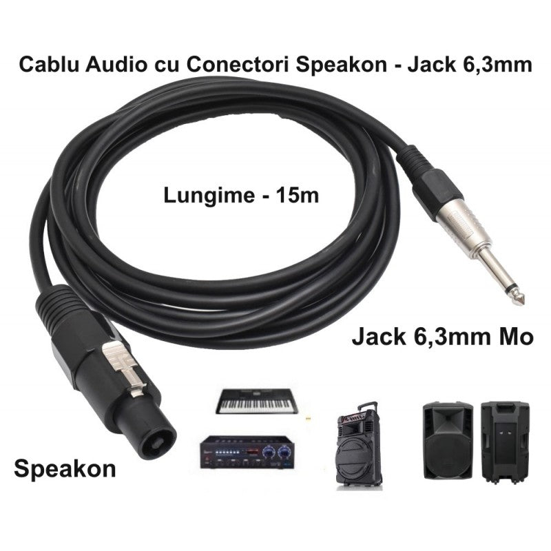 Cablu Audio Jack 6,3 tata MO - Speak-On Tata Prof - 6mm / 15m
