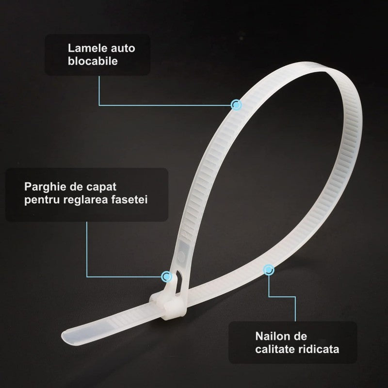 Set 100x Colier de Plastic Reutilizabil, 5x150mm, Alb