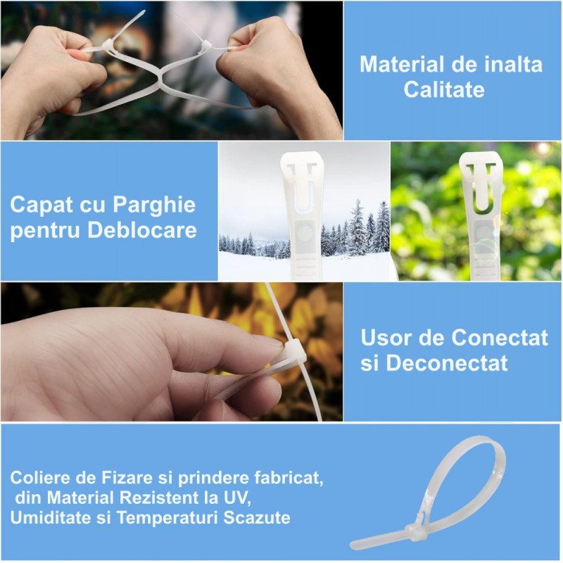 Set 100x Colier de Plastic Reutilizabil, 5x150mm, Alb