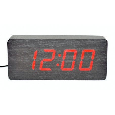 Ceas Digital Mare, Lemn Negru, LED Rosu
