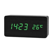 Ceas Digital din Lemn Negru, Led Verde