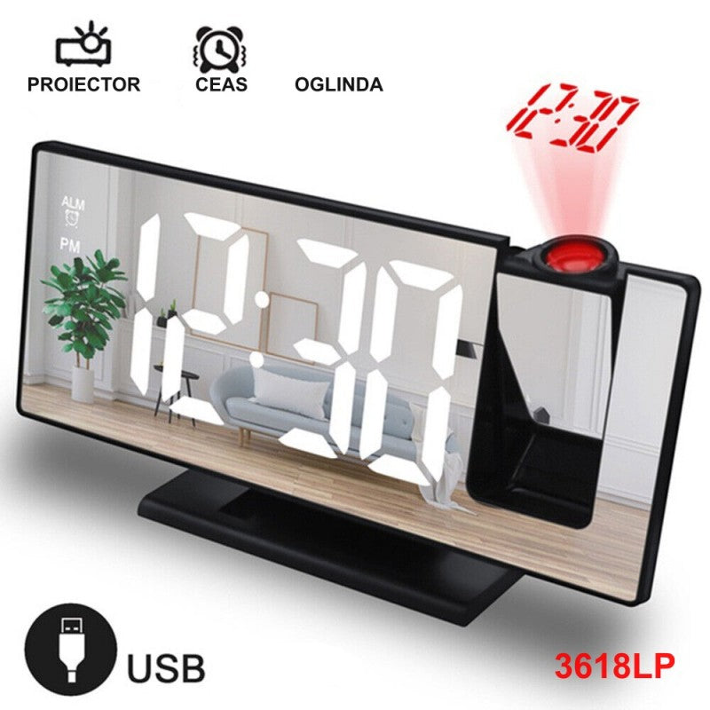 Ceas cu Oglinda si  Proiectie 3618LP, Alb
