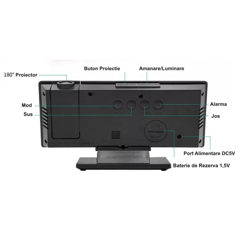 Ceas cu Oglinda si  Proiectie 3618LP, Alb