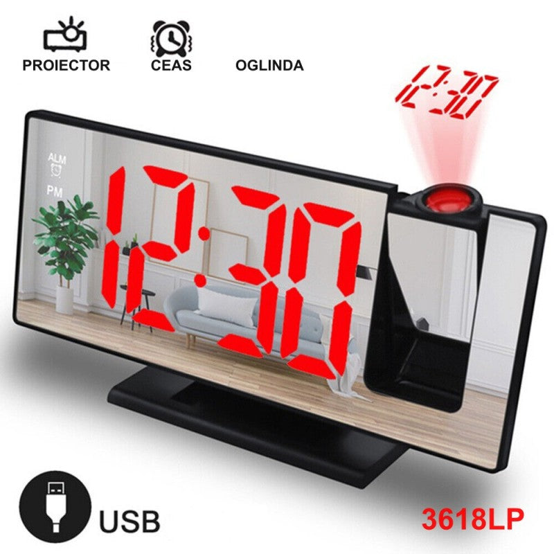 Ceas cu Oglinda si  Proiectie 3618LP, Rosu