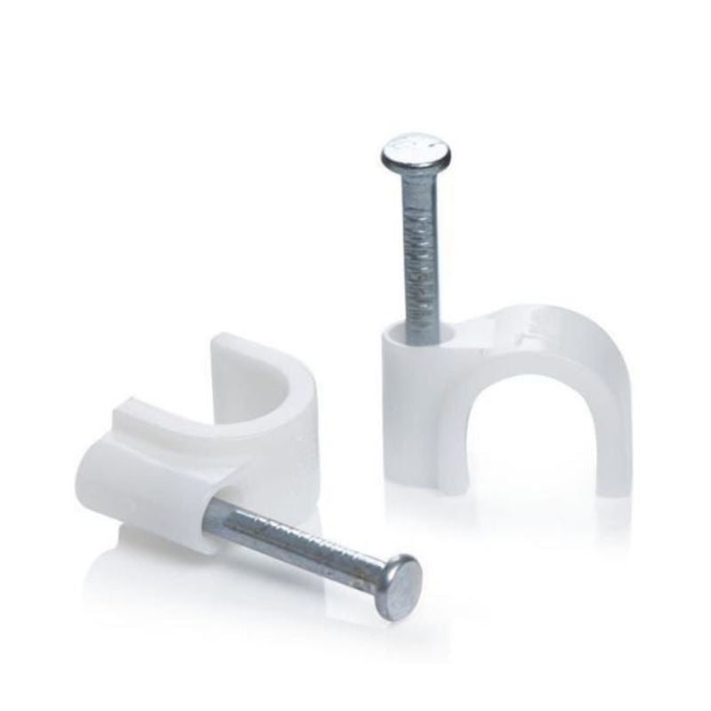 Set 100 x Cleme cu Cui, 8mm, Fixare cablu in perete, Alb