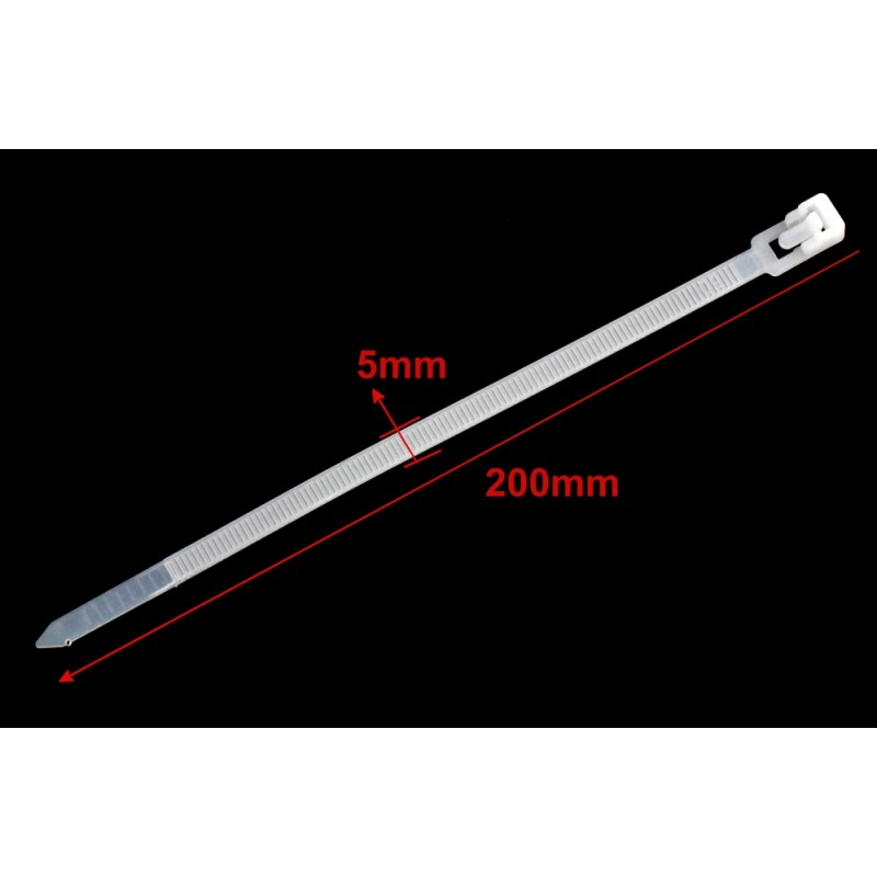 Set 100x Colier de Plastic Reutilizabil, 5x200mm, Alb