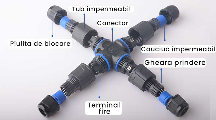 Conector Electric Impermeabil IP68 pentru 4 Cabluri - 2 poli, ElectroAZ