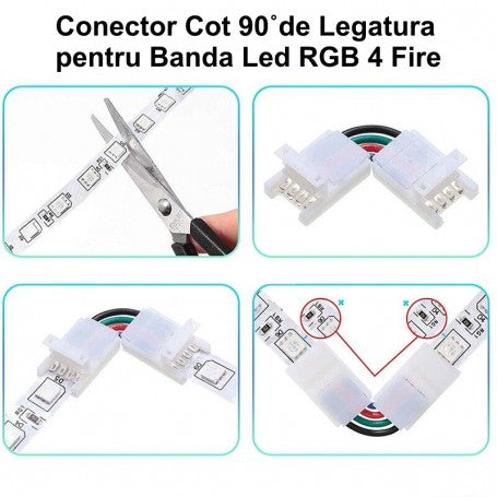 Conector Cot 90 Banda Led RGB, 4 Fire