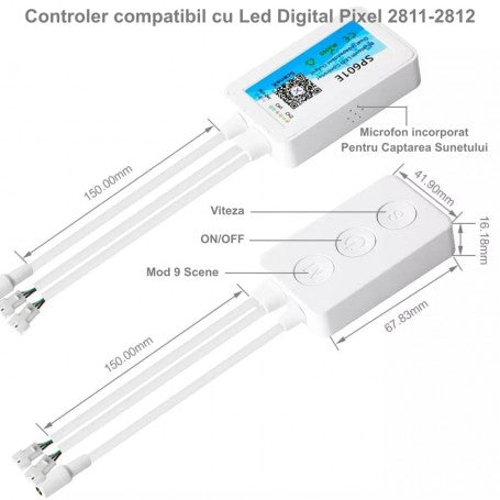 Controller Led Pixel cu Bluetooth, 2CH
